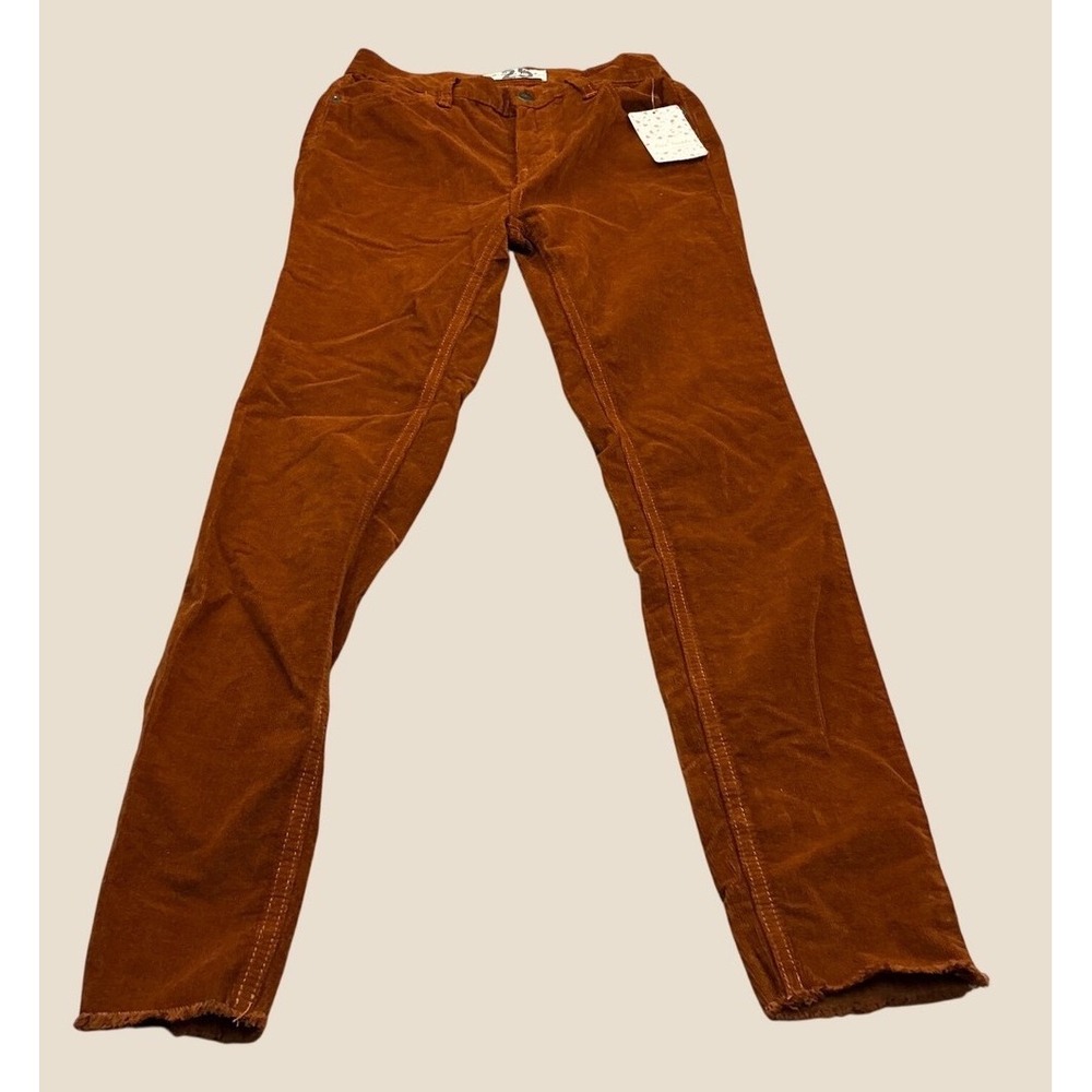 Free People Corduroy Pants Fired Chestnut Raw Hem Size 25 NWT
